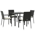 Set mobilier de grădină cu perne, 5 piese, negru, poliratan