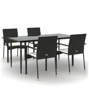 Set mobilier de grădină cu perne, 5 piese, negru, poliratan