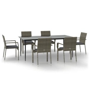 Set mobilier de grădină cu perne, 7 piese, negru/gri, poliratan