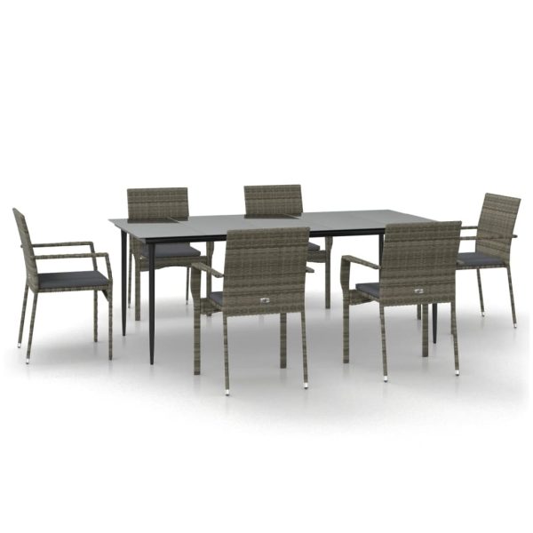 Set mobilier de grădină cu perne, 7 piese, negru/gri, poliratan