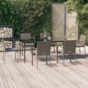 Set mobilier de grădină cu perne, 7 piese, negru/gri, poliratan