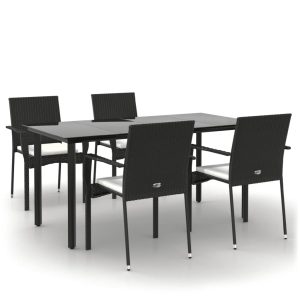 Set mobilier de grădină cu perne, 5 piese, negru, poliratan