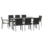 Set mobilier de grădină cu perne, 9 piese, negru, poliratan