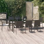 Set mobilier de grădină cu perne, 9 piese, negru, poliratan