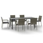 Set mobilier de grădină cu perne, 7 piese, negru/gri, poliratan