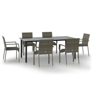 Set mobilier de grădină cu perne, 7 piese, negru/gri, poliratan