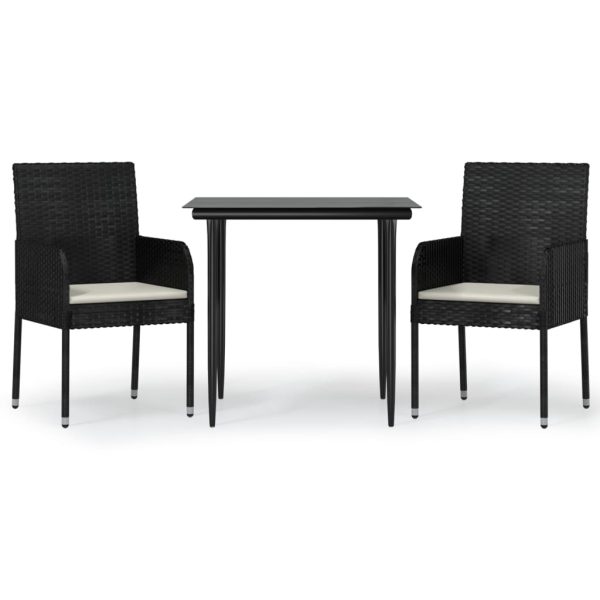 Set mobilier de grădină cu perne, 3 piese, negru, poliratan