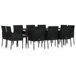 Set mobilier de exterior cu perne, 11 piese, negru, poliratan