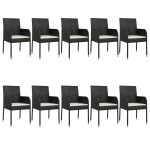 Set mobilier de exterior cu perne, 11 piese, negru, poliratan