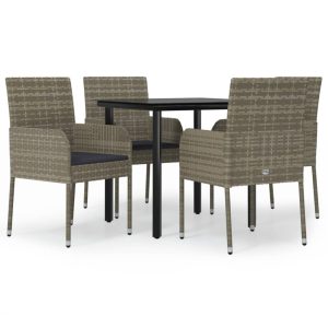 Set mobilier grădină cu perne, 5 piese, negru și gri, poliratan