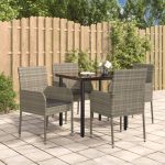 Set mobilier grădină cu perne, 5 piese, negru și gri, poliratan