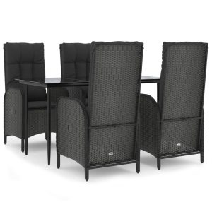 Set mobilier de grădină cu perne, 5 piese, negru, poliratan