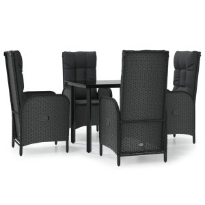 Set mobilier de grădină cu perne, 5 piese, negru, poliratan