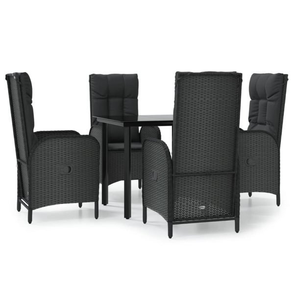 Set mobilier de grădină cu perne, 5 piese, negru, poliratan
