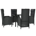Set mobilier de grădină cu perne, 5 piese, negru, poliratan