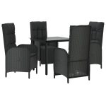 Set mobilier de grădină cu perne, 5 piese, negru, poliratan