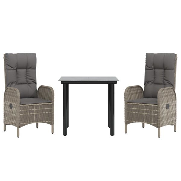 Set mobilier de grădină cu perne, 3 piese, negru/gri, poliratan