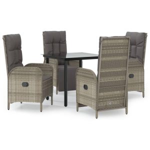 Set mobilier grădină cu perne, 5 piese, negru și gri, poliratan