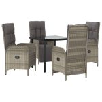 Set mobilier grădină cu perne, 5 piese, negru și gri, poliratan