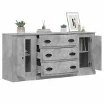 Servante, 3 piese, gri beton, lemn prelucrat