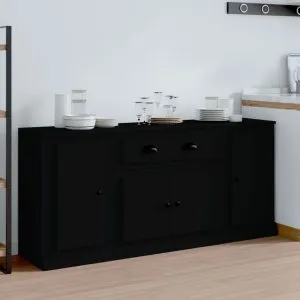 Servante, 3 piese, negru, lemn prelucrat