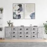 Servante, 3 piese, gri beton, lemn prelucrat