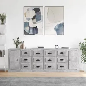 Servante, 3 piese, gri beton, lemn prelucrat