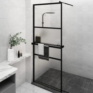 Paravan duș walk-in cu raft negru 80×195 cm sticlă ESG/aluminiu