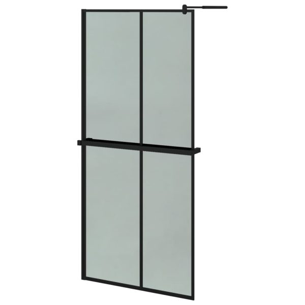 Paravan duș walk-in cu raft negru 90×195 cm sticlă ESG/aluminiu