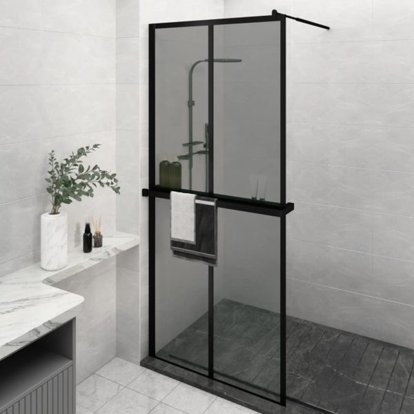 Paravan duș walk-in cu raft negru 90×195 cm sticlă ESG/aluminiu