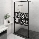 Paravan duș walk-in cu raft negru 115x195cm sticlă ESG/aluminiu