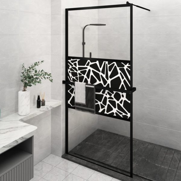 Paravan duș walk-in cu raft negru 115x195cm sticlă ESG/aluminiu