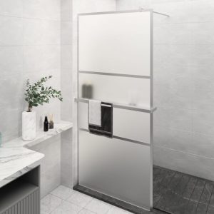 Paravan duș walk-in cu raft crom 100×195 cm sticlă ESG/aluminiu