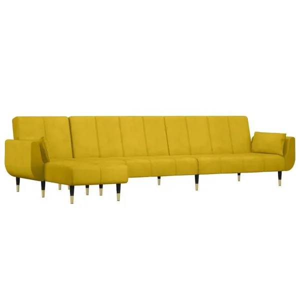 Canapea extensibilă în formă de L galben 275x140x70 cm catifea