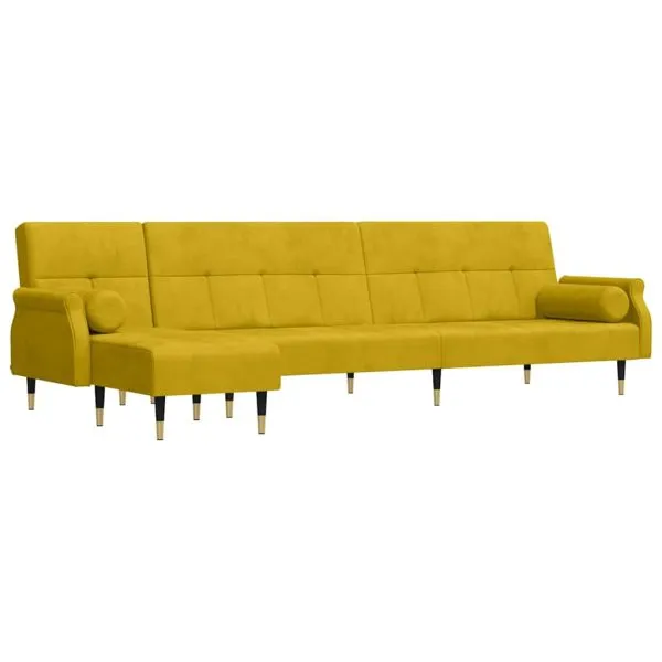Canapea extensibilă în formă de L galben 271x140x70 cm catifea