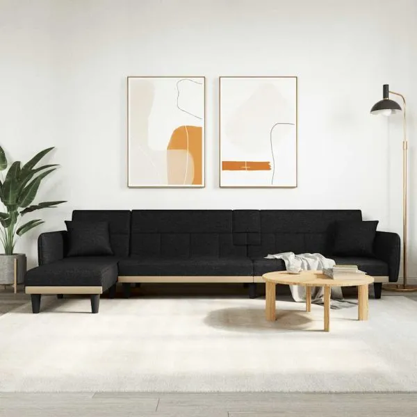 Canapea extensibilă în formă de L negru 275x140x70 cm textil