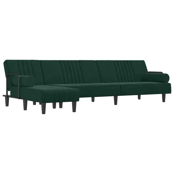 Canapea extensibilă în formă de L verde 260x140x70 cm catifea