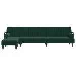 Canapea extensibilă în formă de L verde 260x140x70 cm catifea