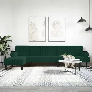 Canapea extensibilă în formă de L verde 260x140x70 cm catifea