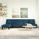 Canapea extensibilă formă de L albastru 255x140x70 cm catifea