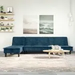 Canapea extensibilă formă de L albastru 255x140x70 cm catifea