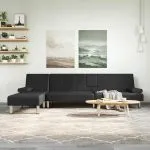 Canapea extensibilă în formă de L negru 255x140x70 cm piele eco