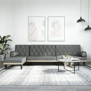 Canapea extensibilă în formă de L gri închis 260x140x70 cm