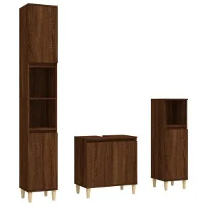 Set mobilier de baie, 3 piese, stejar maro, lemn prelucrat