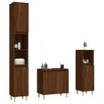 Set mobilier de baie, 3 piese, stejar maro, lemn prelucrat