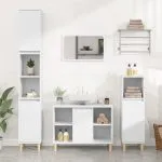 Set mobilier de baie, 3 piese, alb, lemn compozit