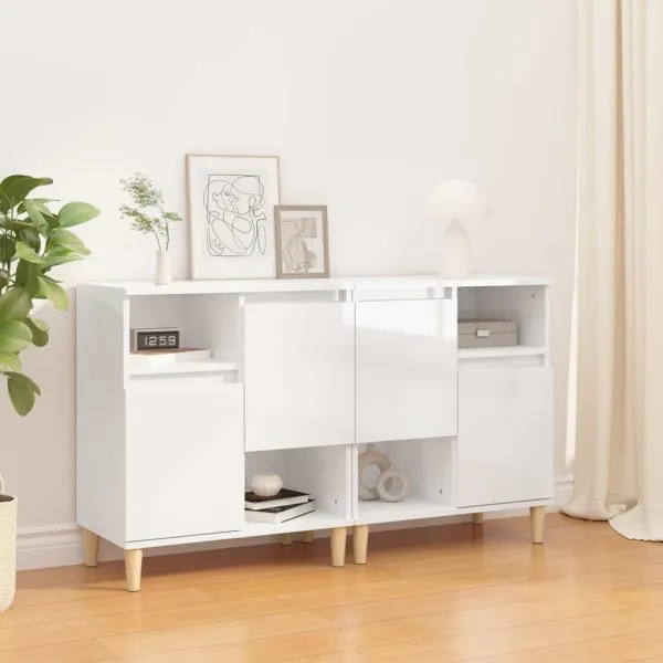 Dulapuri, 2 buc, alb extralucios, 60x35x70 cm, lemn prelucrat