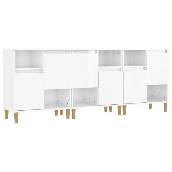 Dulapuri, 3 buc, alb extralucios, 60x35x70 cm, lemn prelucrat