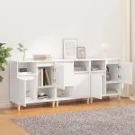 Dulapuri, 3 buc, alb extralucios, 60x35x70 cm, lemn prelucrat