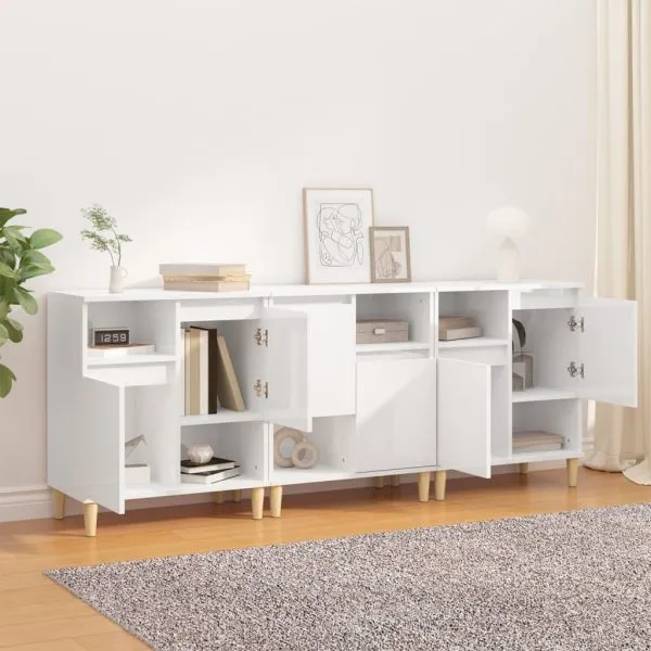 Dulapuri, 3 buc, alb extralucios, 60x35x70 cm, lemn prelucrat